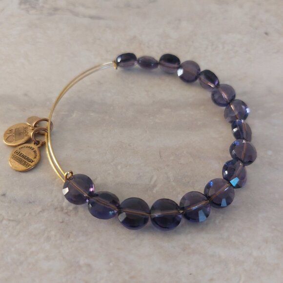 ALEX AND ANI Amethyst Luxe Bracelet Beaded Faceted Bangle Gold Electroplate EUC - Picture 1 of 14